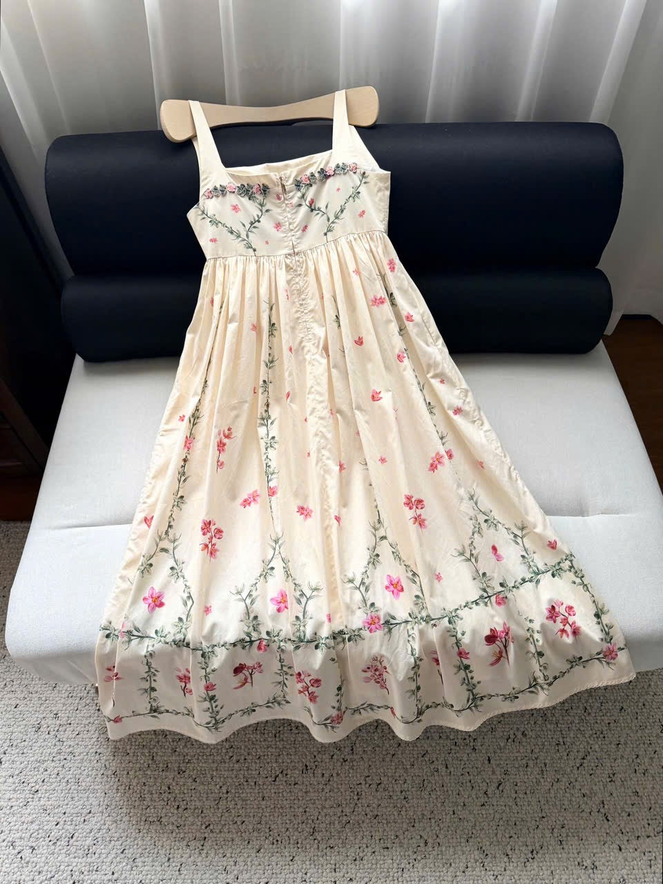 Vintage Floral Embroidered Maxi Dress - Elegant Square Neck Summer Dress